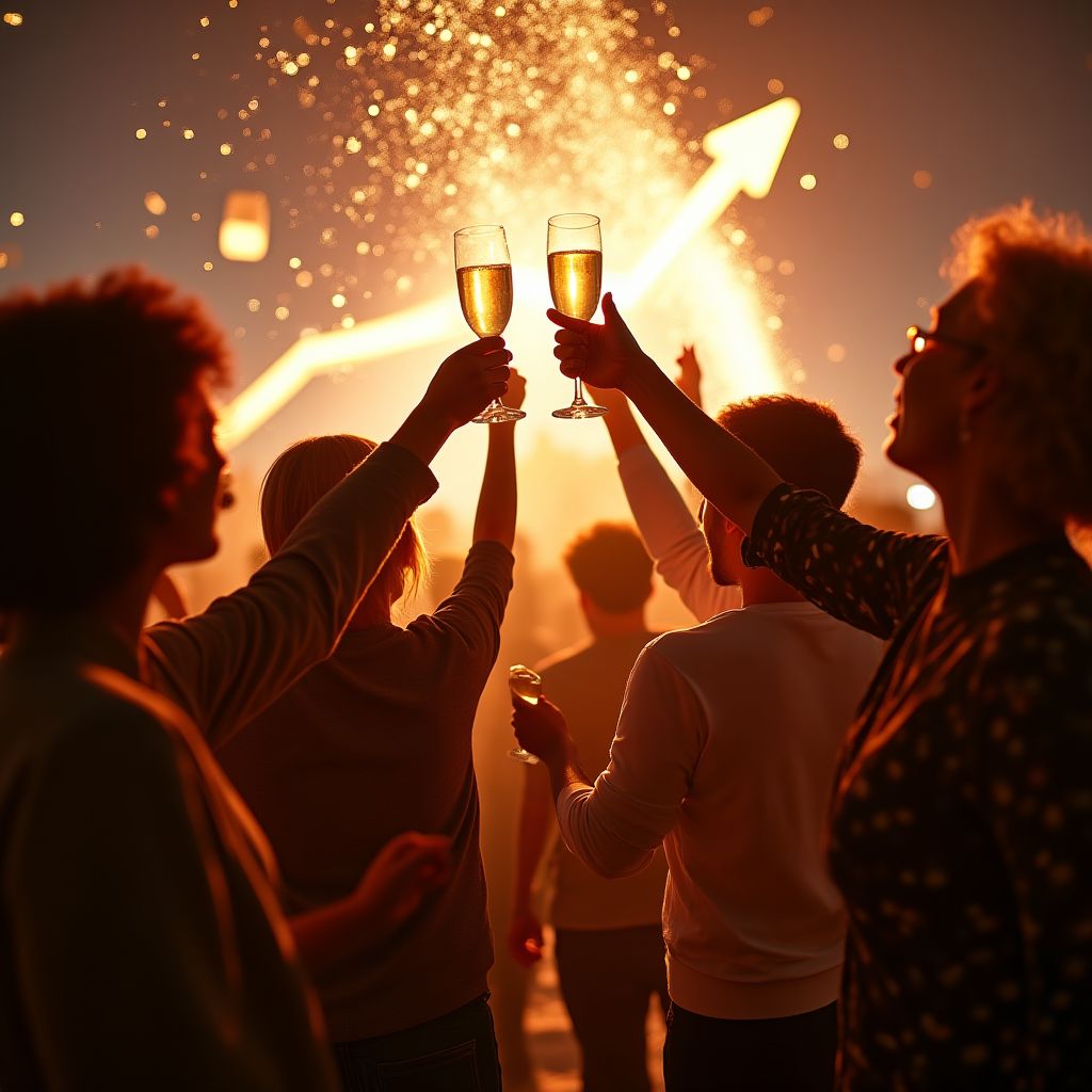 Equipo celebrando resultados financieros