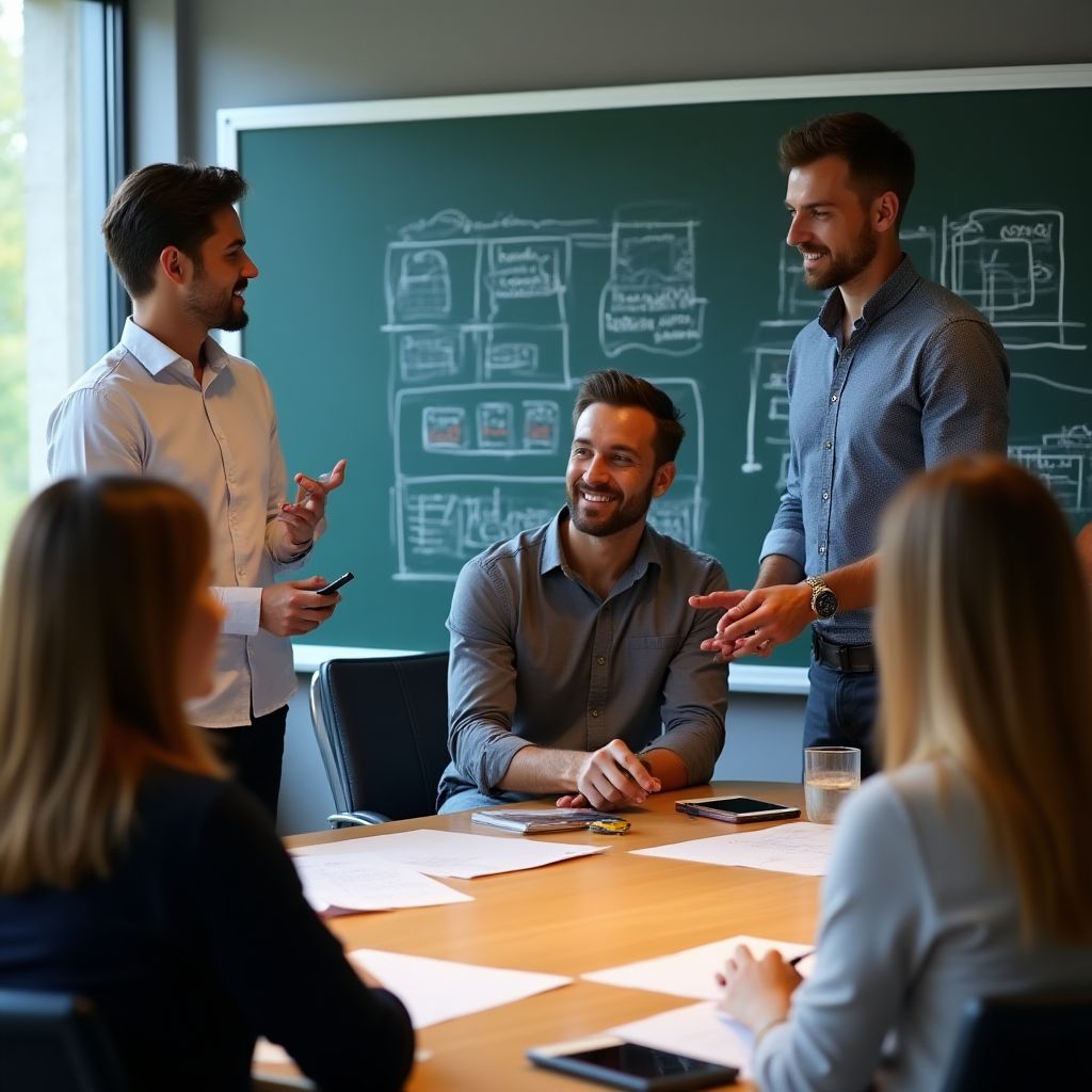 Equipo de consultores en reunión estratégica
